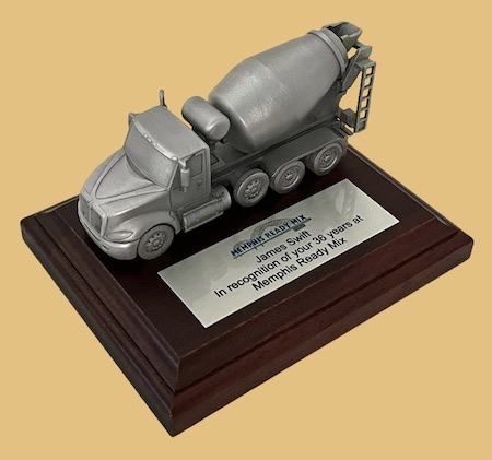 Concrete cement truck gift award trophy plaque on cherry wood plaque