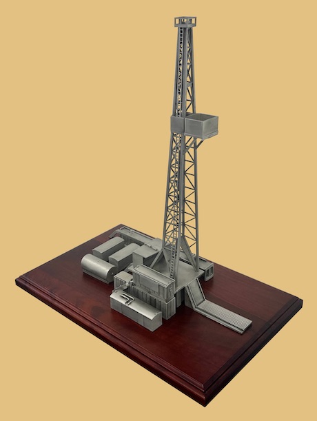 Oilfield drilling scene model merchandise mounted on custom cherry base