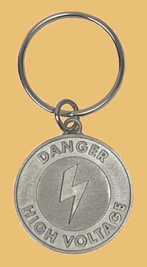 Gifts for electricians custom pewter keychain high voltage logo