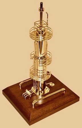 Oil refinery cracking tower model gift award gold plated